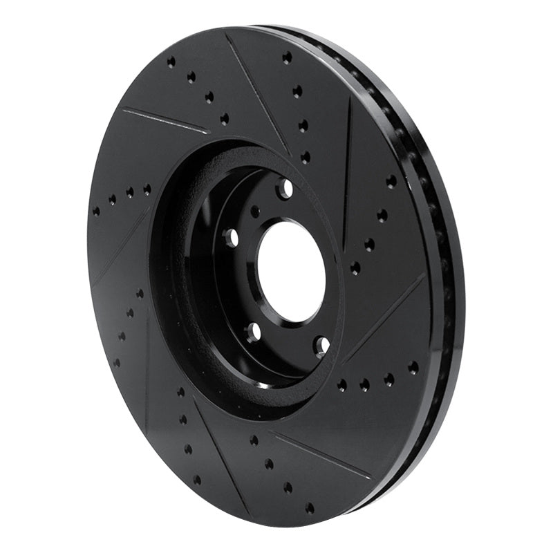 R1 07-15 Infiniti Q60 Front Left Drilled & Slotted Black Brake Rotor