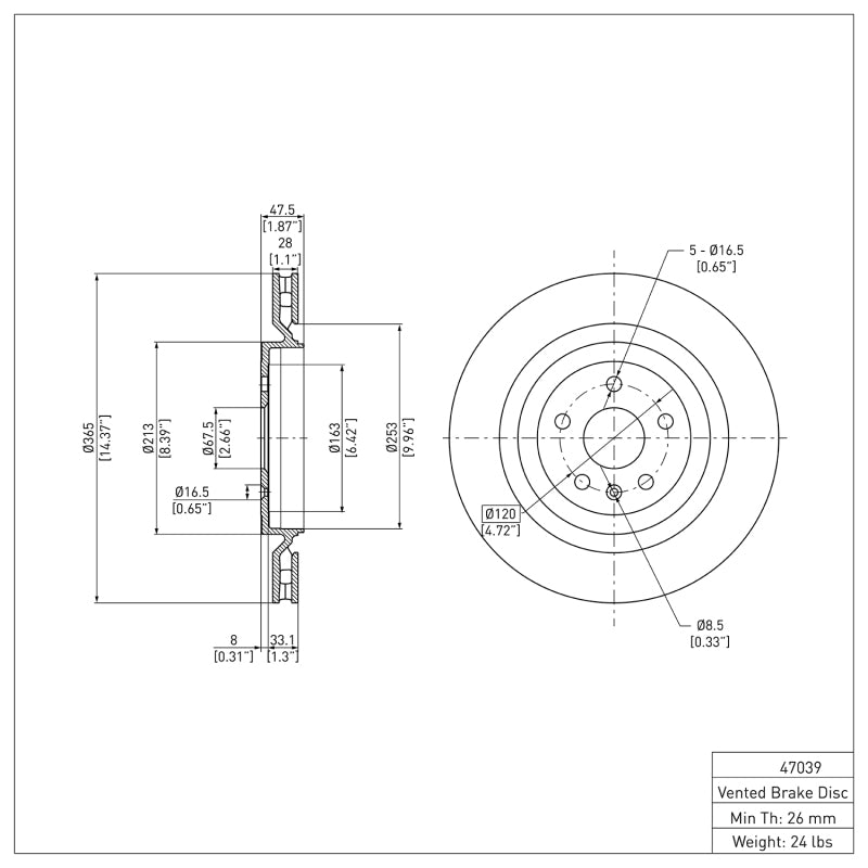 R1 09-24 Cadillac CTS Rear Brake Rotor