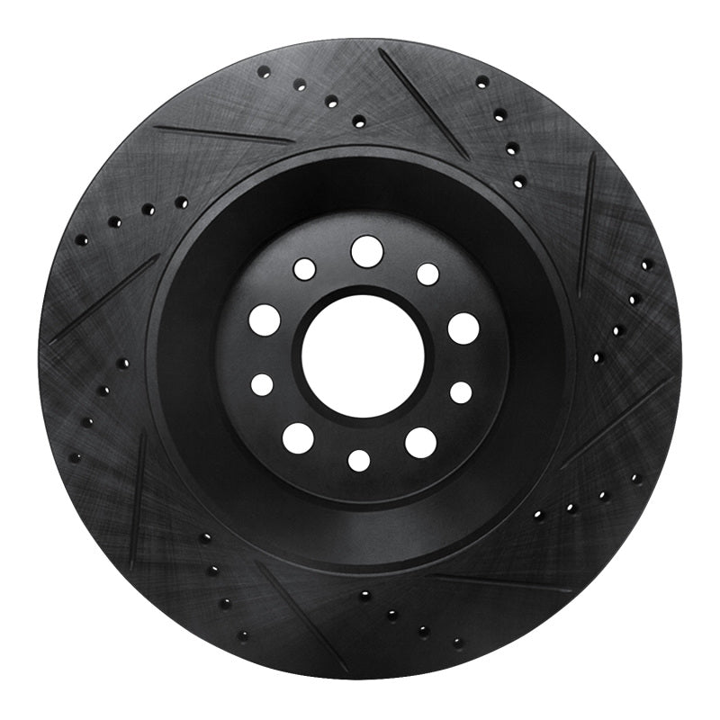 R1 17-24 Maserati LeVante Rear Left Drilled & Slotted Black Brake Rotor