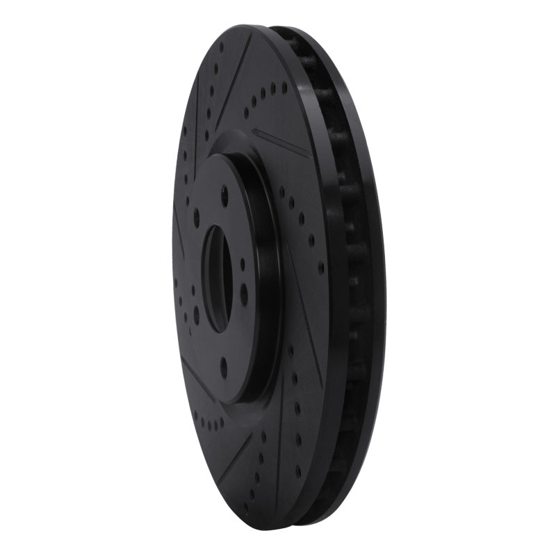 R1 03-06 Mitsubishi Lancer Front Left Drilled & Slotted Black Brake Rotor