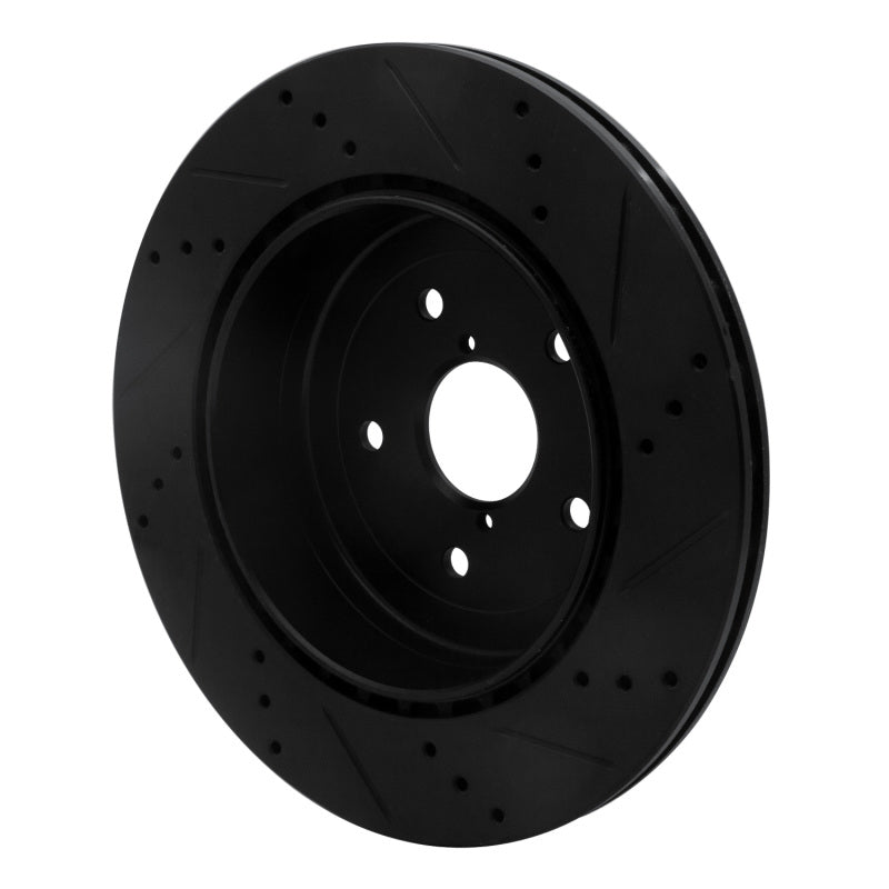 R1 08-20 Subaru WRX Rear Left Drilled & Slotted Black Brake Rotor