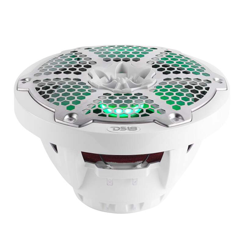 DS18 Hybrid Marine Speaker w/ Driver And RGB LEDs 8in 2-Way 350 Watts RMS 4 ohm White w/ Covers