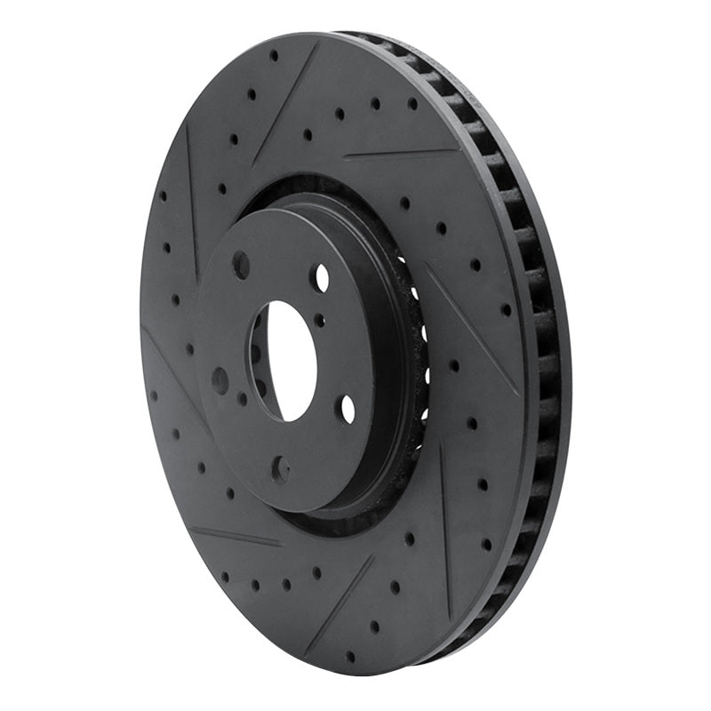 R1 07-11 Lexus GS350 Left Front Drilled & Slotted Black Brake Rotor