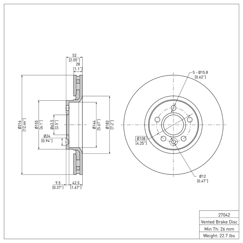 R1 07-18 Land Rover LR2 Front Brake Rotor