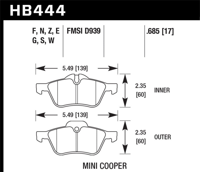 Hawk 02-06 Mini Cooper / Cooper S HP+ Street Front Brake Pads