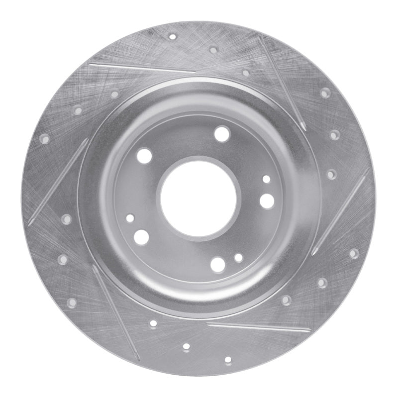 R1 17-20 Honda Civic Coupe Rear Left Drilled & Slotted Silver Brake Rotor