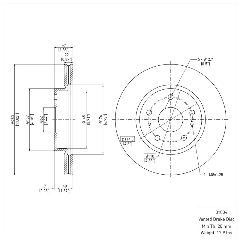 R1 07-19 Suzuki SX4 Crossover Front Brake Rotor