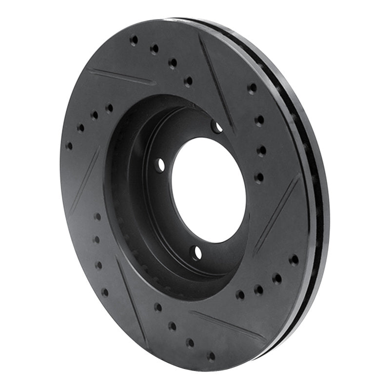 R1 84-87 Toyota Cressida Front Left Drilled & Slotted Black Brake Rotor