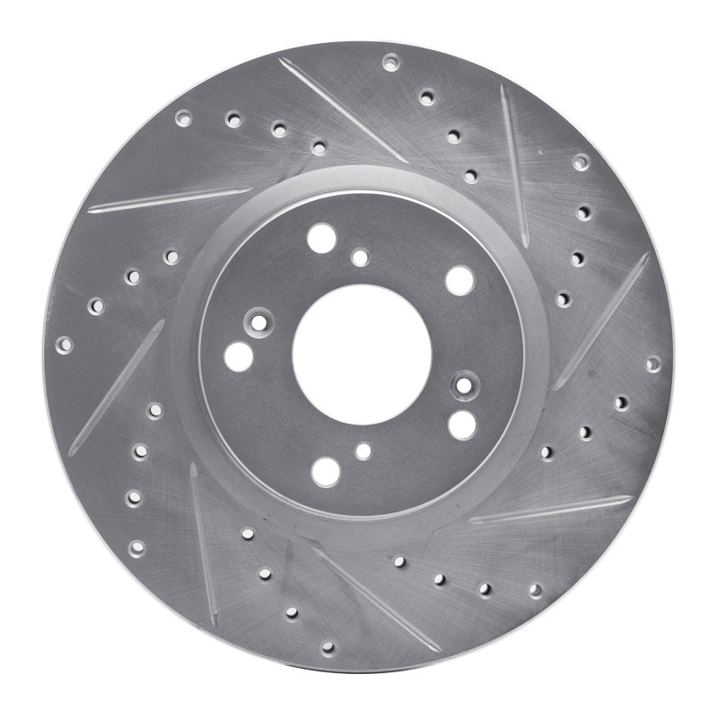 R1 06-15 Honda Civic Si Front Right Drilled & Slotted Silver Brake Rotor