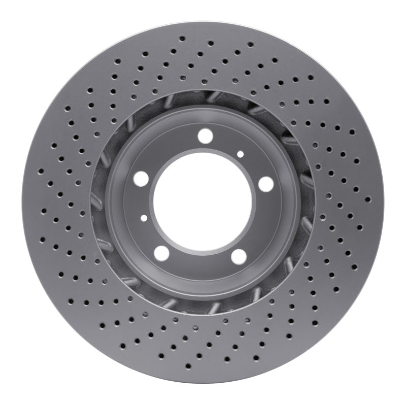 R1 99-23 Porsche 718 Cayman Right Front Drilled GeoSPEC Coated Rotor