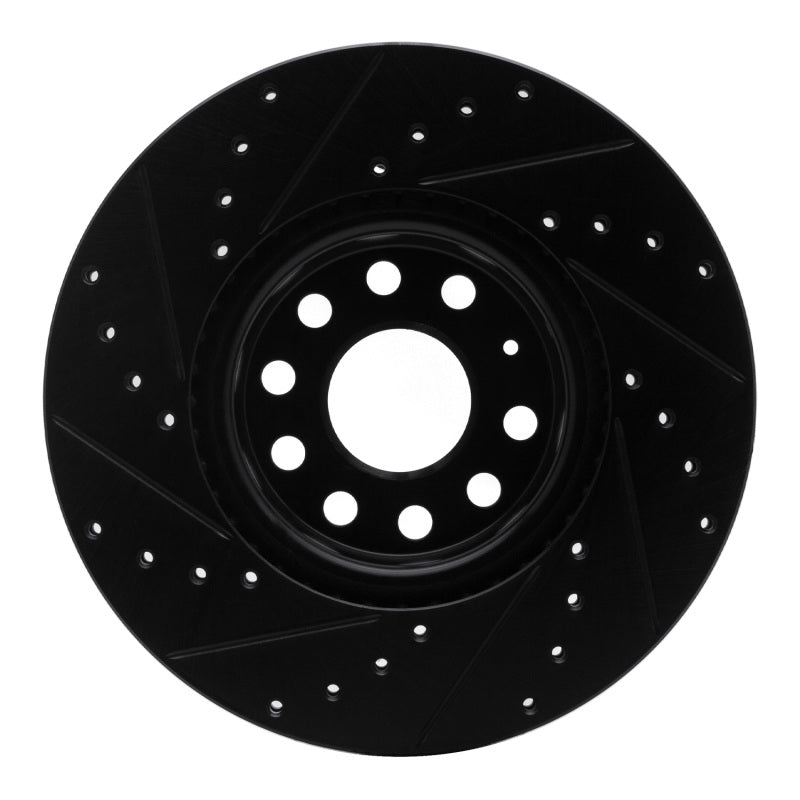 R1 2005-2025 Audi A3 Quattro Front Right Drilled & Slotted Black Brake Rotor