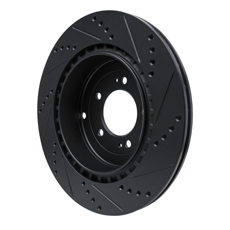 R1 08-15 Mitsubishi Lancer Rear Left Drilled & Slotted Black Brake Rotor
