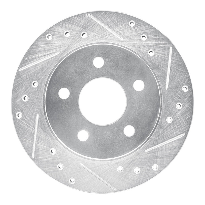 R1 93-98 Ford Thunderbird Rear Right Drilled & Slotted Silver Brake Rotor
