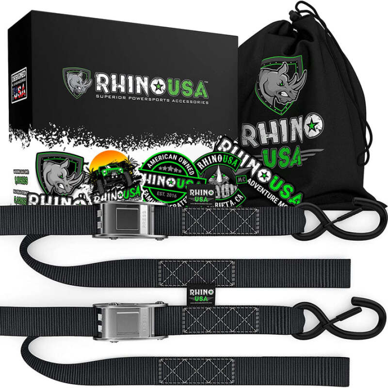 Rhino USA Cambuckle Motorcycle Tiedown Straps 2-Pack (Red) 1.5In X 8Ft