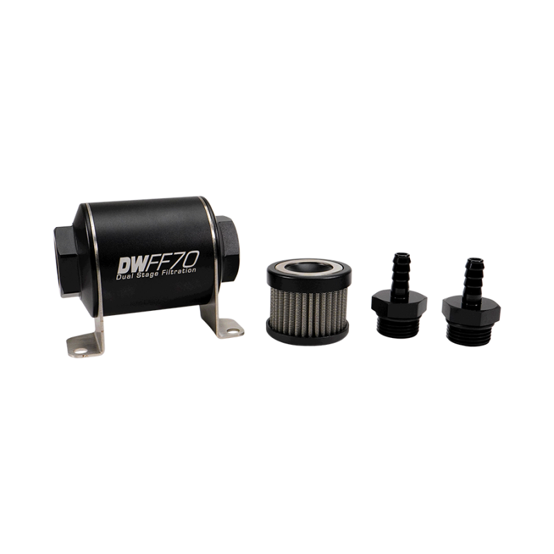 DeatschWerks Stainless Steel 5/16in 5 Micron Universal Inline Fuel Filter Housing Kit (70mm)