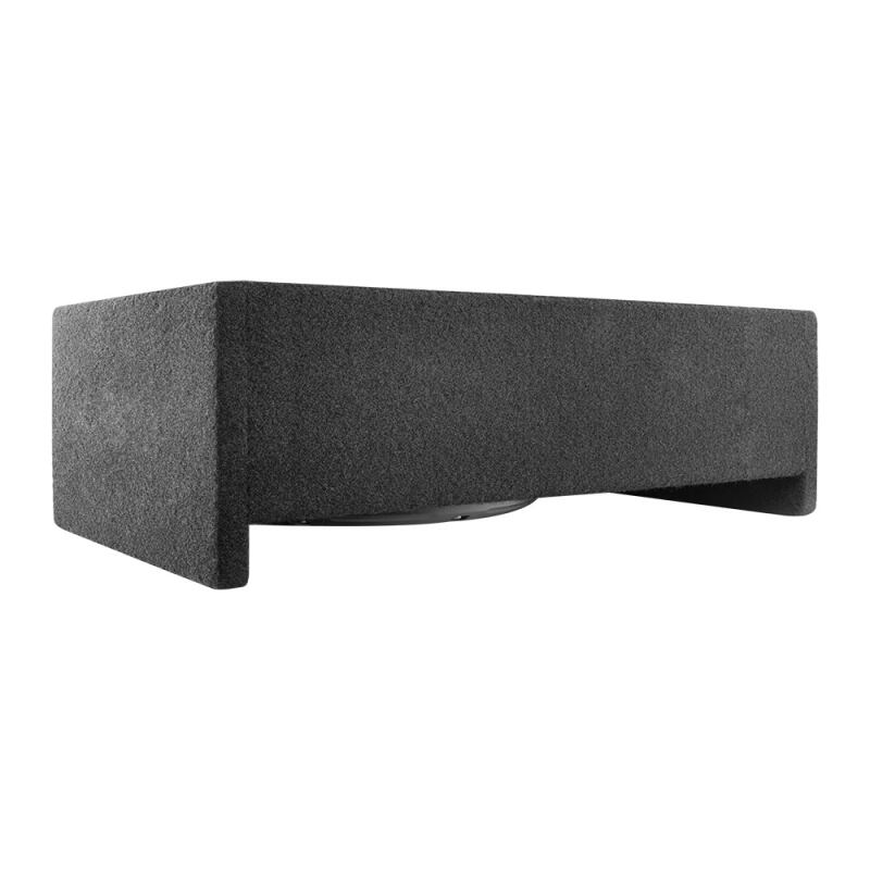 DS18 Single 10in Shallow Subwoofer & Enclosure 300 Watt RMS Downfiring Sealed Black Carpet Amplified