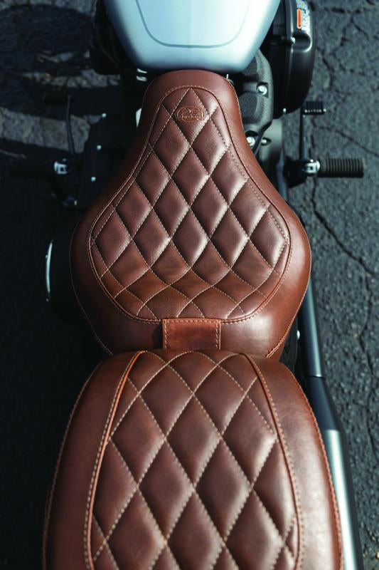 Mustang 18-21 Harley Street Bob Wide Tripper Solo Seat w/Driver Backrest Diamond Stitch - Brown