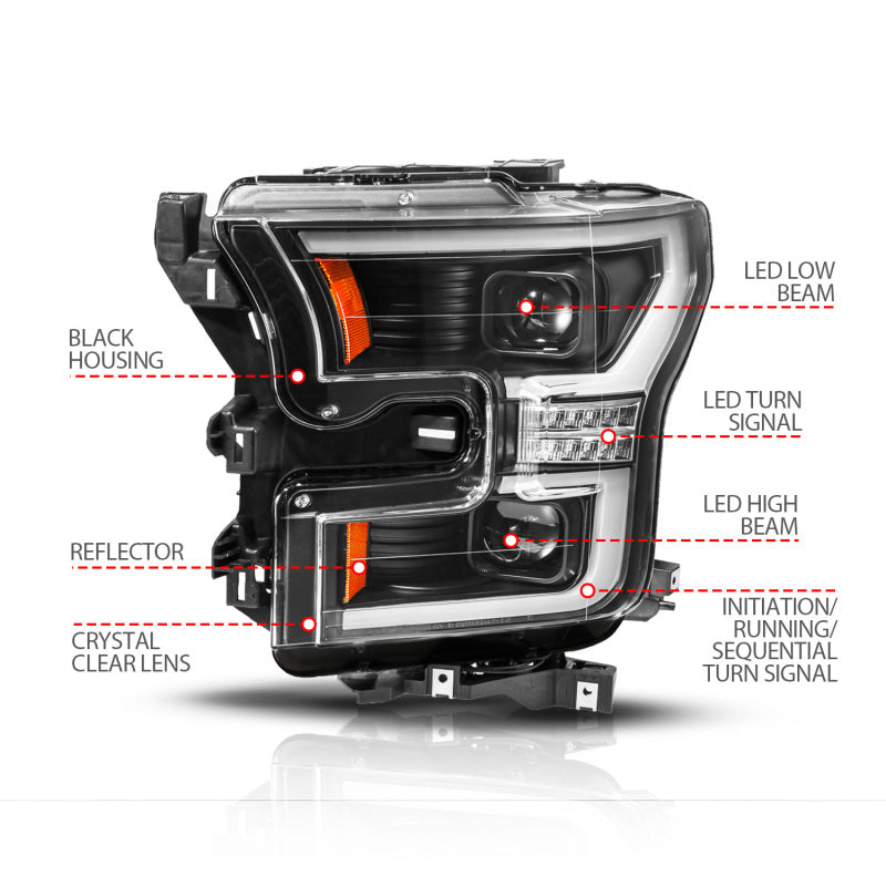 ANZO 15-17 Ford F-150 (Factory Halogen Model ONLY) Full LED Proj Headlights Init/SeqSig Black- Pair