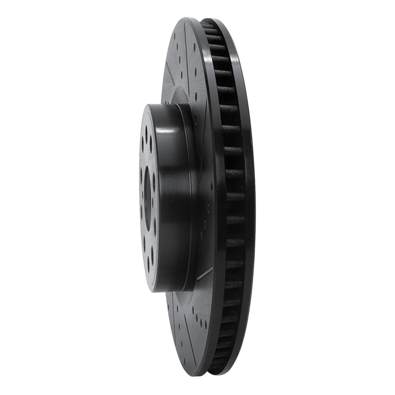 R1 07-23 Lexus LS460 Front Right Drilled & Slotted Black Brake Rotor