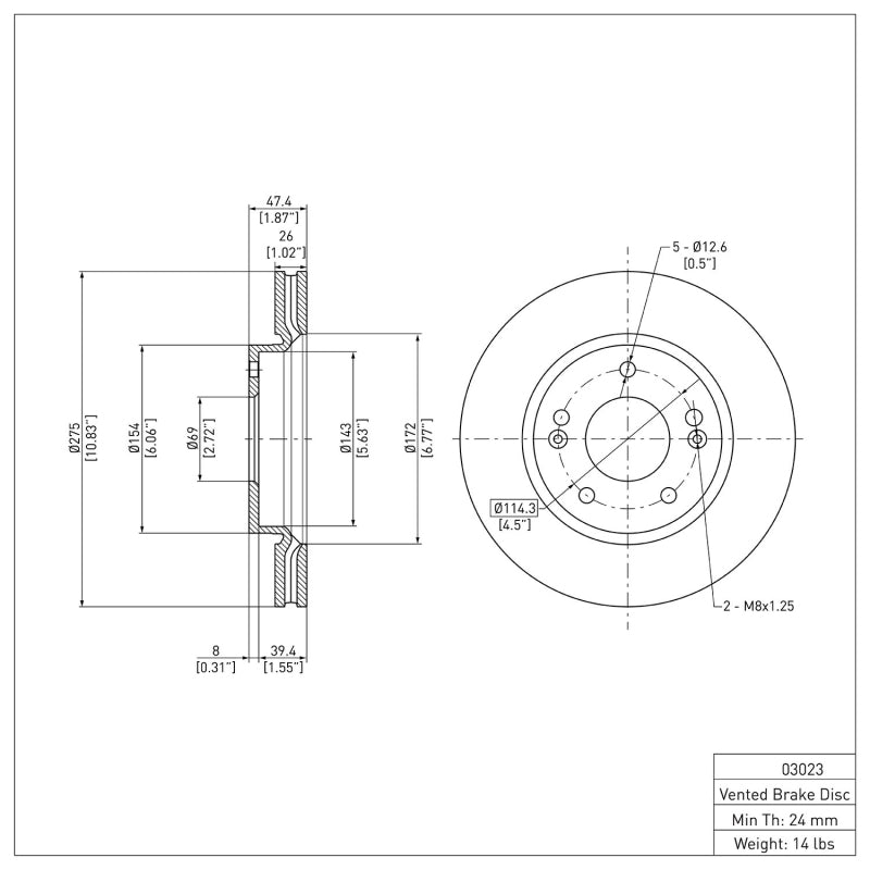 R1 07-10 Hyundai Elantra Front Brake Rotor