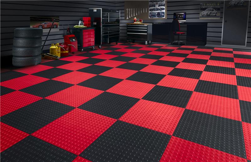 WeatherTech TechFloor - 12in x 12in Solid Tile w/ Raised Squares - Black