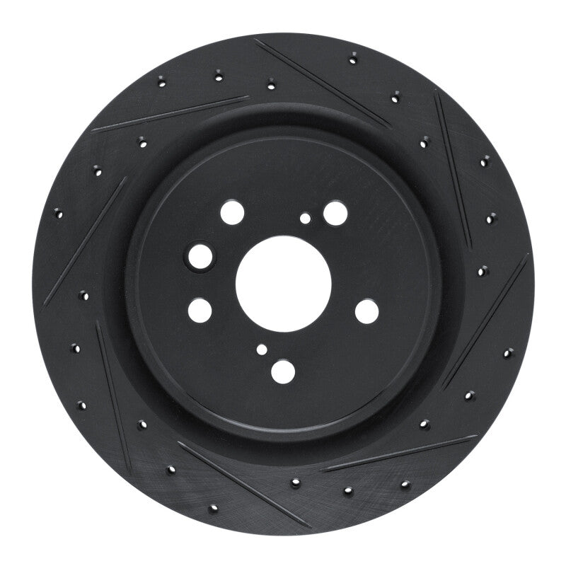 R1 2020-2025 Lexus RX450h+ Rear Right Drilled & Slotted Black Brake Rotor