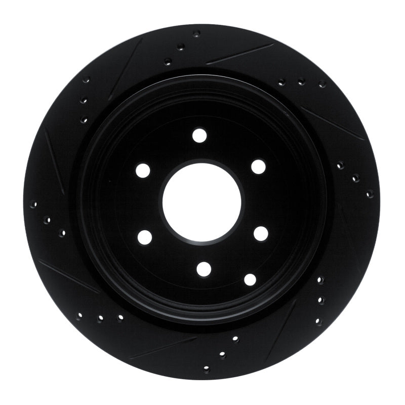 R1 10-24 Infiniti QX80 Rear Right Drilled & Slotted Black Brake Rotor