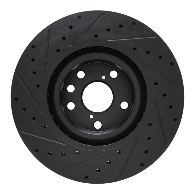R1 11-25 Lexus IS200T Right Front Drilled & Slotted Black Brake Rotor