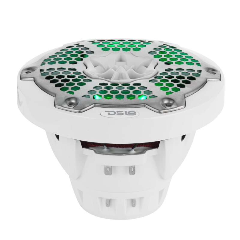 DS18 Hybrid Marine Speaker w/ Driver And RGB LEDs 6.5in 2-Way 250 Watts RMS 4 ohm White w/ Covers