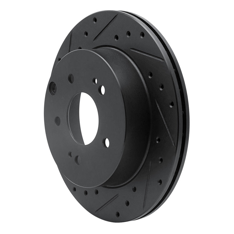 R1 06-12 Mitsubishi Eclipse Rear Left Drilled & Slotted Black Brake Rotor