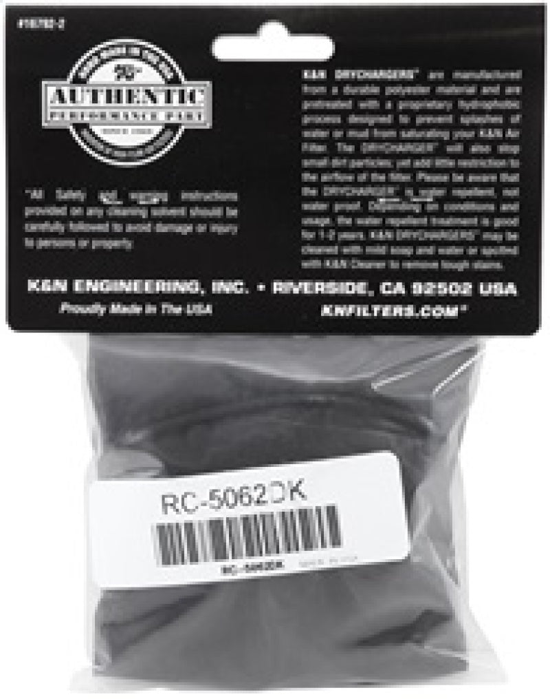 K&N 4.5in Base ID x 3.5in Top ID x 6in H - Black - Round Tapered - Drycharger Air Filter Wrap
