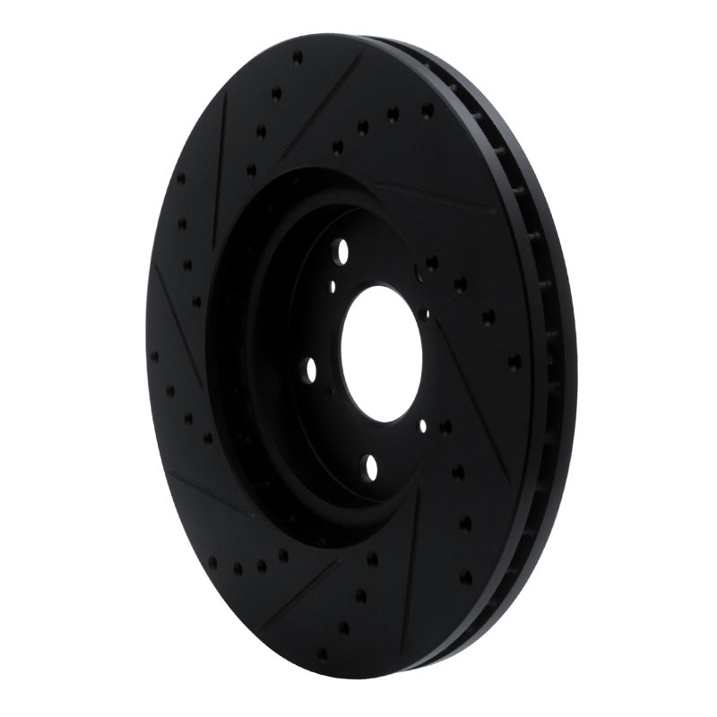 R1 06-14 Honda Ridgeline Front Right Drilled & Slotted Black Brake Rotor