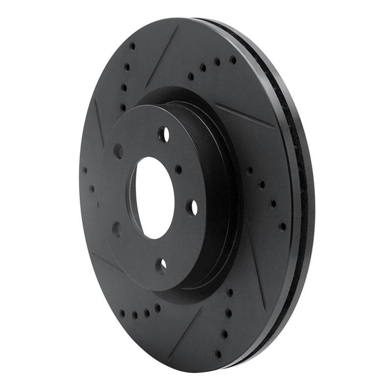 R1 03-05 Infiniti G35 Front Left Drilled & Slotted Black Brake Rotor