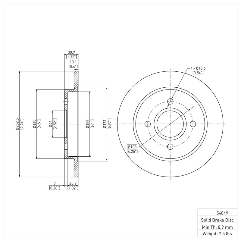 R1 2001-2019 Ford Focus Rear Brake Rotor
