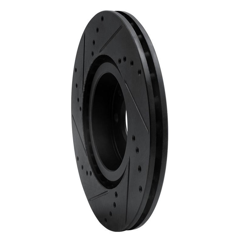 R1 2012-2019 Fiat 500E Front Right Drilled & Slotted Black Brake Rotor