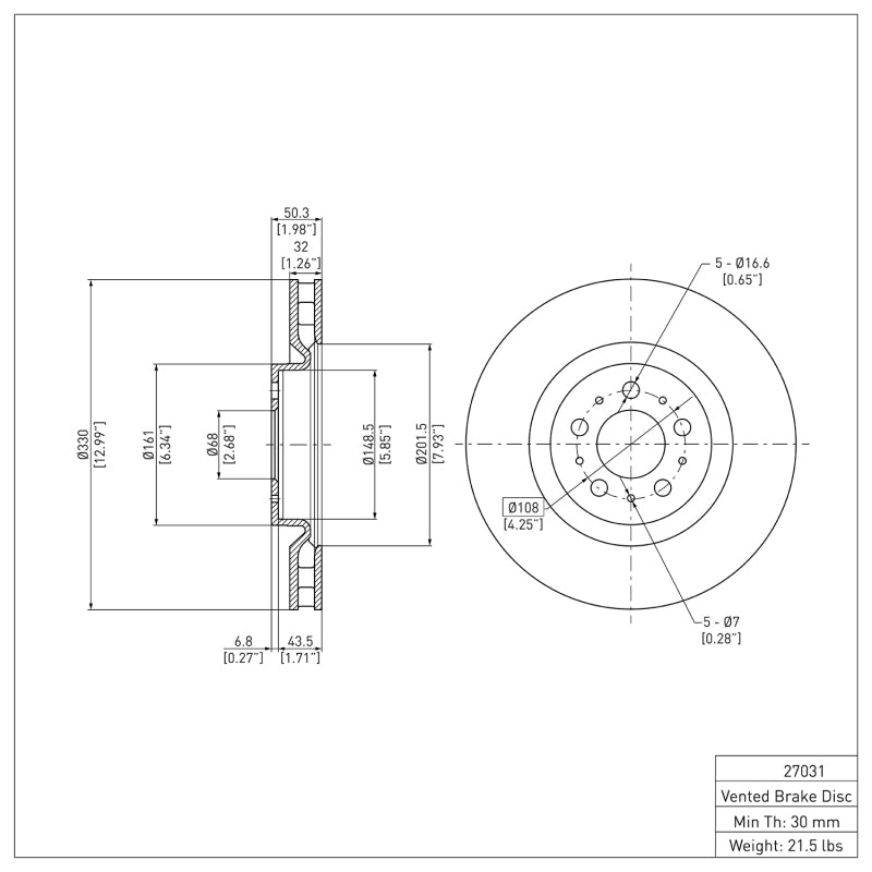 R1 04-07 Volvo V70 Front Brake Rotor