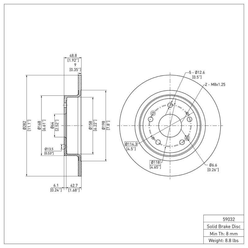 R1 2005-2022 Acura ILX Rear Brake Rotor