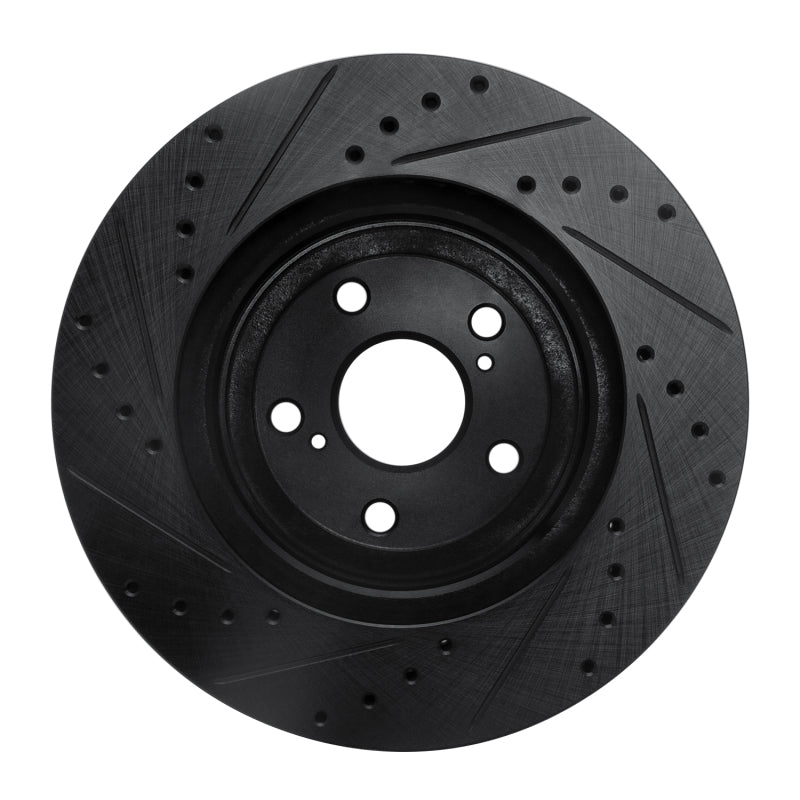 R1 04-09 Lexus RX350 Front Right Drilled & Slotted Black Brake Rotor