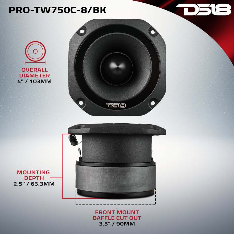 DS18 4in Super Bullet Tweeter 200 Watts RMS 1.5in Titanium Vc 8 ohm Black
