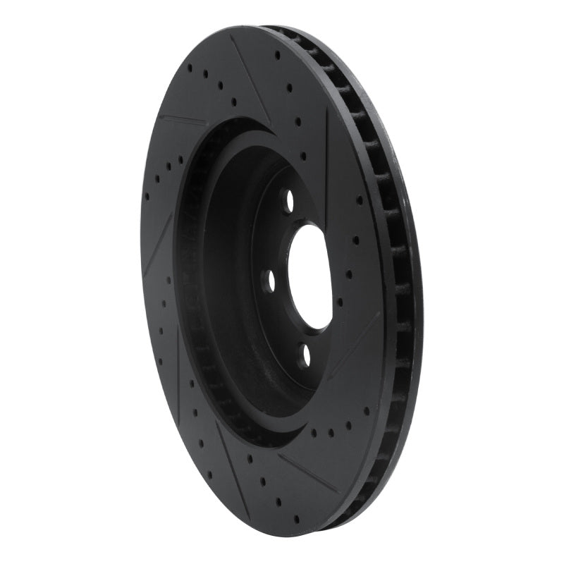 R1 09-23 Dodge Challenger Front Left Drilled & Slotted Black Brake Rotor