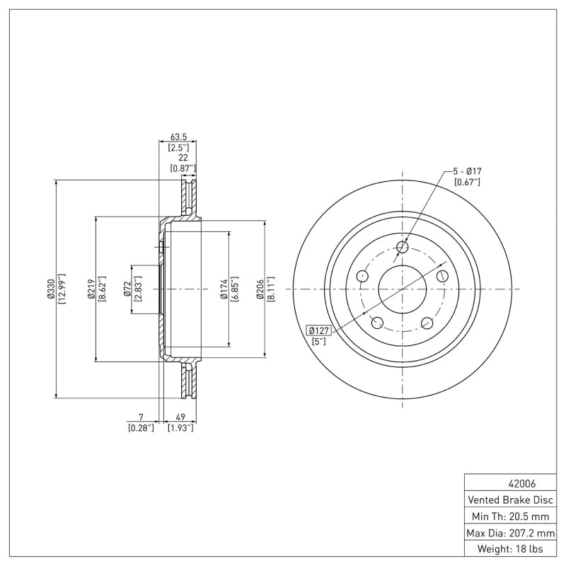 R1 2011-2025 Dodge Durango Rear Brake Rotor