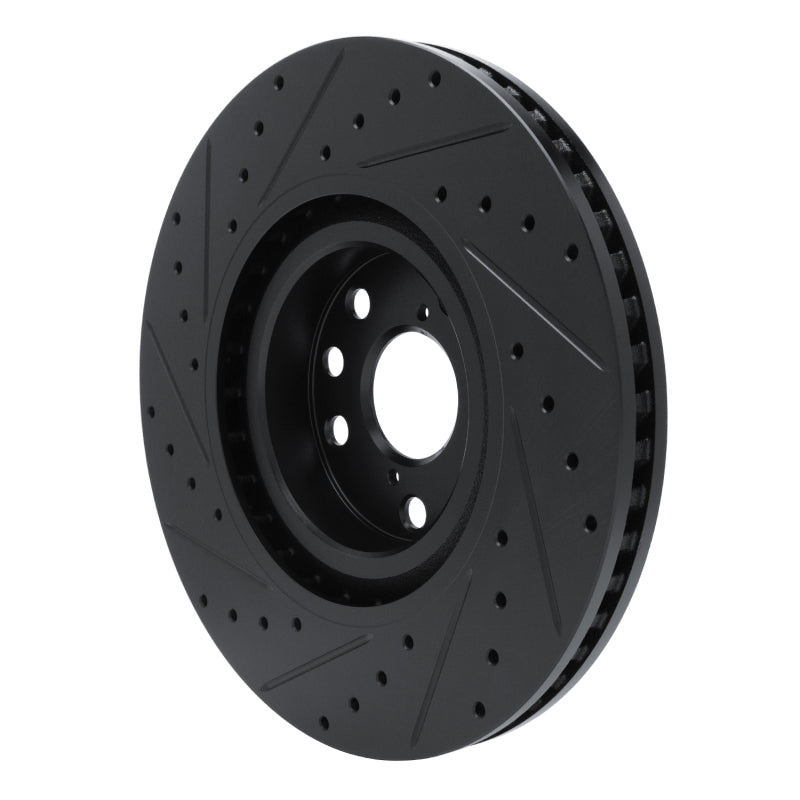 R1 11-25 Lexus IS200T Right Front Drilled & Slotted Black Brake Rotor