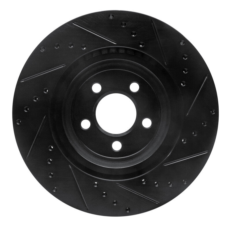 R1 09-23 Dodge Challenger Front Left Drilled & Slotted Black Brake Rotor
