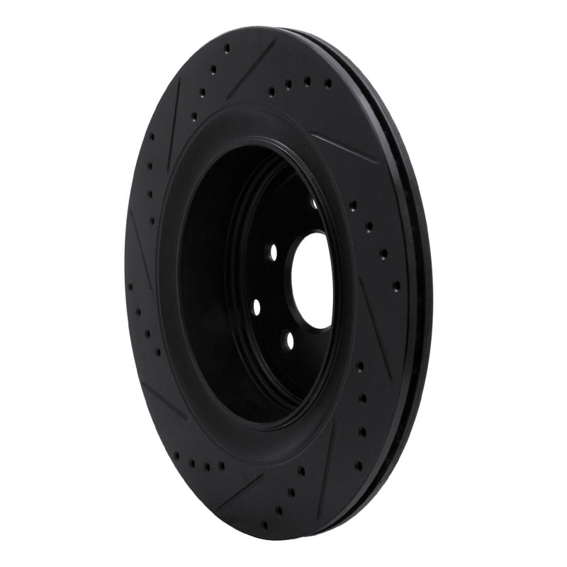 R1 09-24 Infiniti Q70L Rear Right Drilled & Slotted Black Brake Rotor