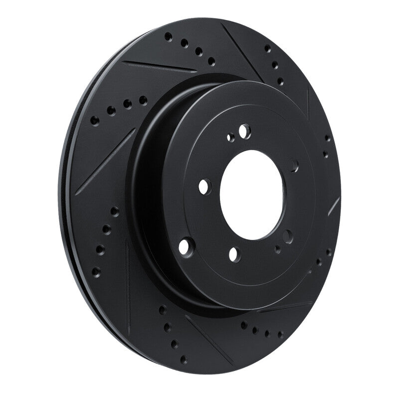 R1 08-15 Mitsubishi Lancer Rear Right Drilled & Slotted Black Brake Rotor