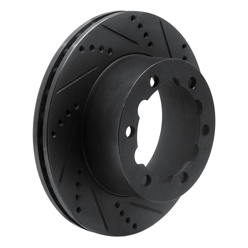 R1 06-25 American Coach Patriot Rear Right Drilled & Slotted Black Brake Rotor