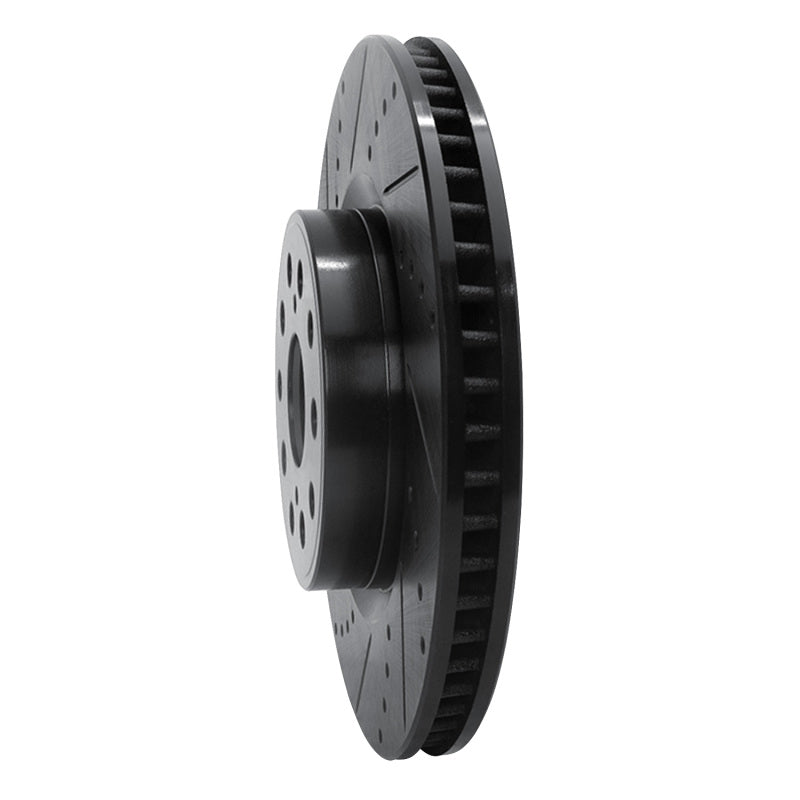 R1 07-23 Lexus LS460 Front Left Drilled & Slotted Black Brake Rotor