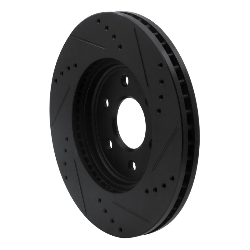 R1 05-25 Nissan Pathfinder Front Left Drilled & Slotted Black Brake Rotor