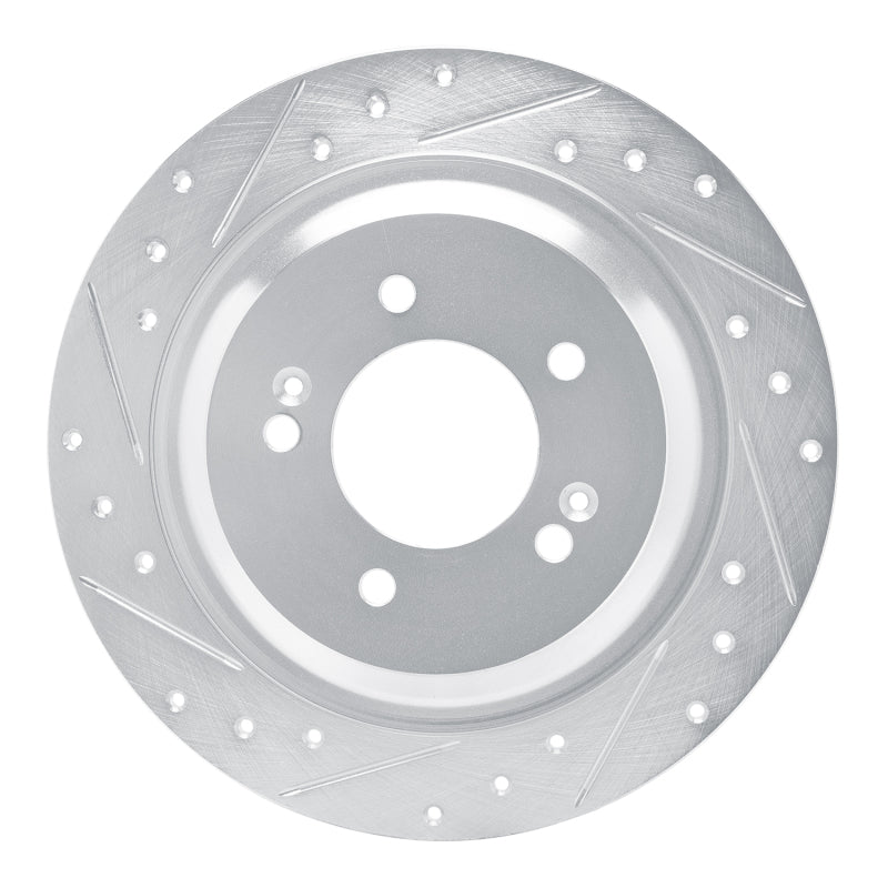 R1 2021-2025 Hyundai Kona EV Rear Left Drilled & Slotted Silver Brake Rotor