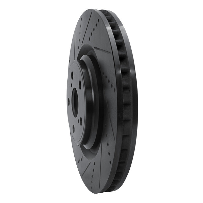 R1 10-17 Lexus LS460 Right Front Drilled & Slotted Black Brake Rotor